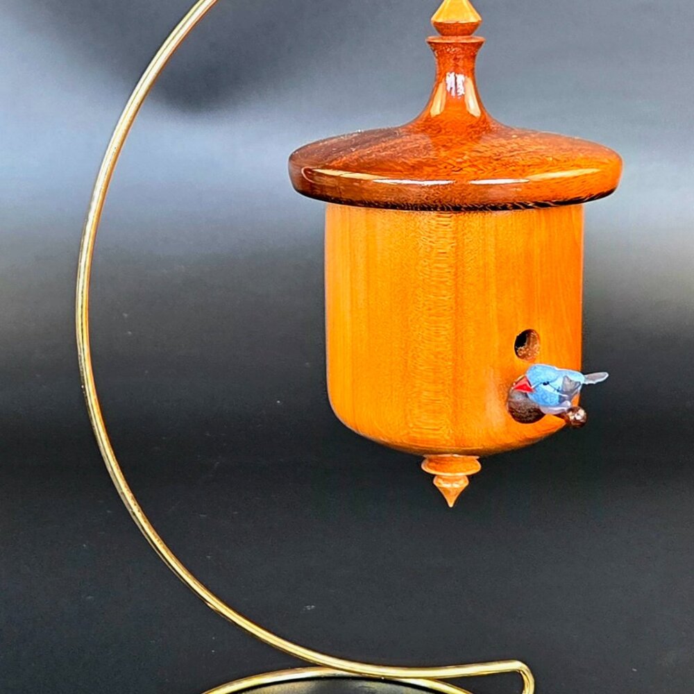 Vintage Wooden Tree House with Bird Ornament – Handcrafted